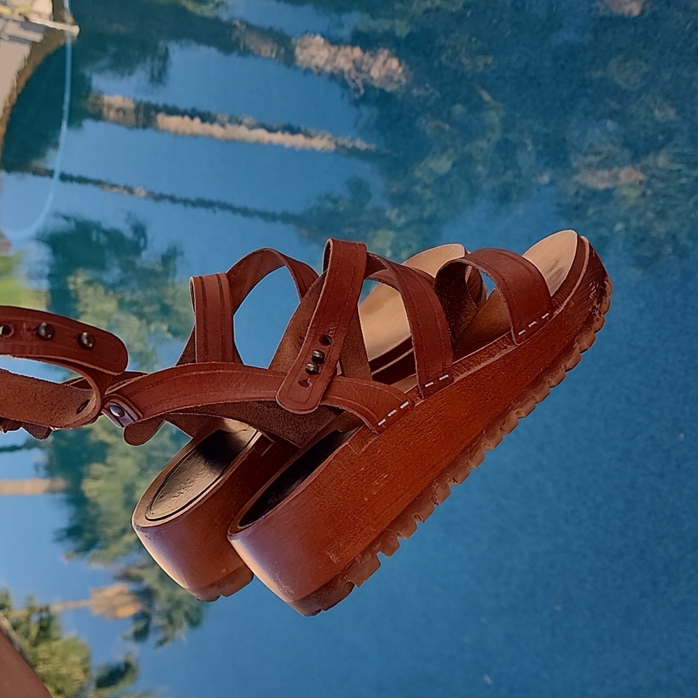 SWEDISH HASBEENS Jesus Ankle Sandals 41 11 Clogs Cognac Leather Strappy RARE - Picture 4 of 15